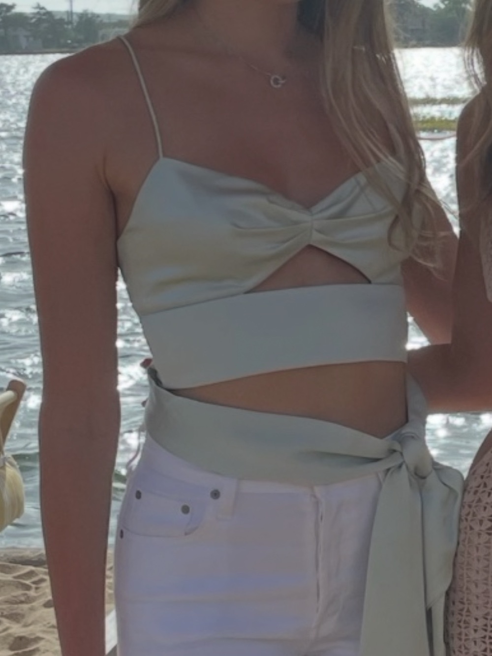 Significant Other Twist-Front Satin Wrap Crop Top in Light Sage Size 4